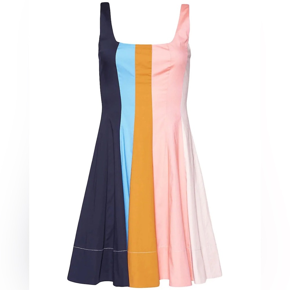 Staud Wells Poplin Mini Dress in Land and Sea Stripe